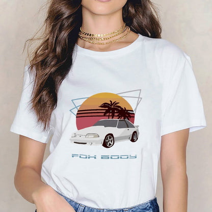 Inkmay Casual Cotton T-shirt Car Sunset Palm Trees Beach Scene Unisex T-shirtFresh Indoor T-Shirt
