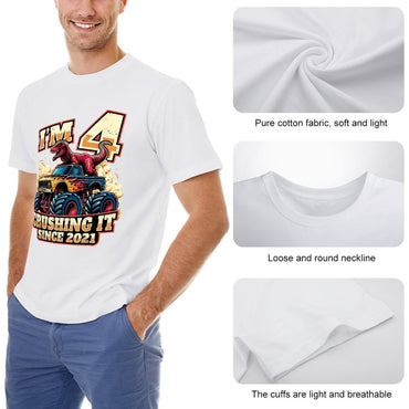 Inkmay Casual  Cotton T-shirt Dinosaur Riding Monster Truck Crushing It Unisex T-shirtClassic SoftWear T-Shirt