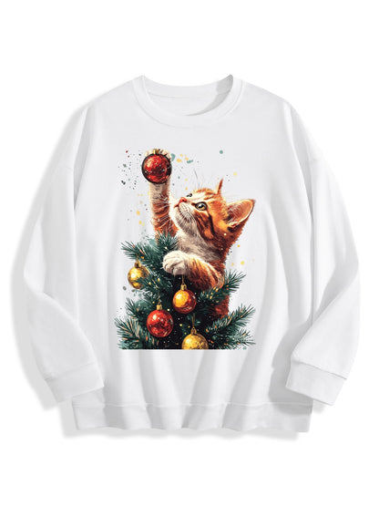 Customizable Christmas-themed long-sleeved Christmas The winner is the cat.