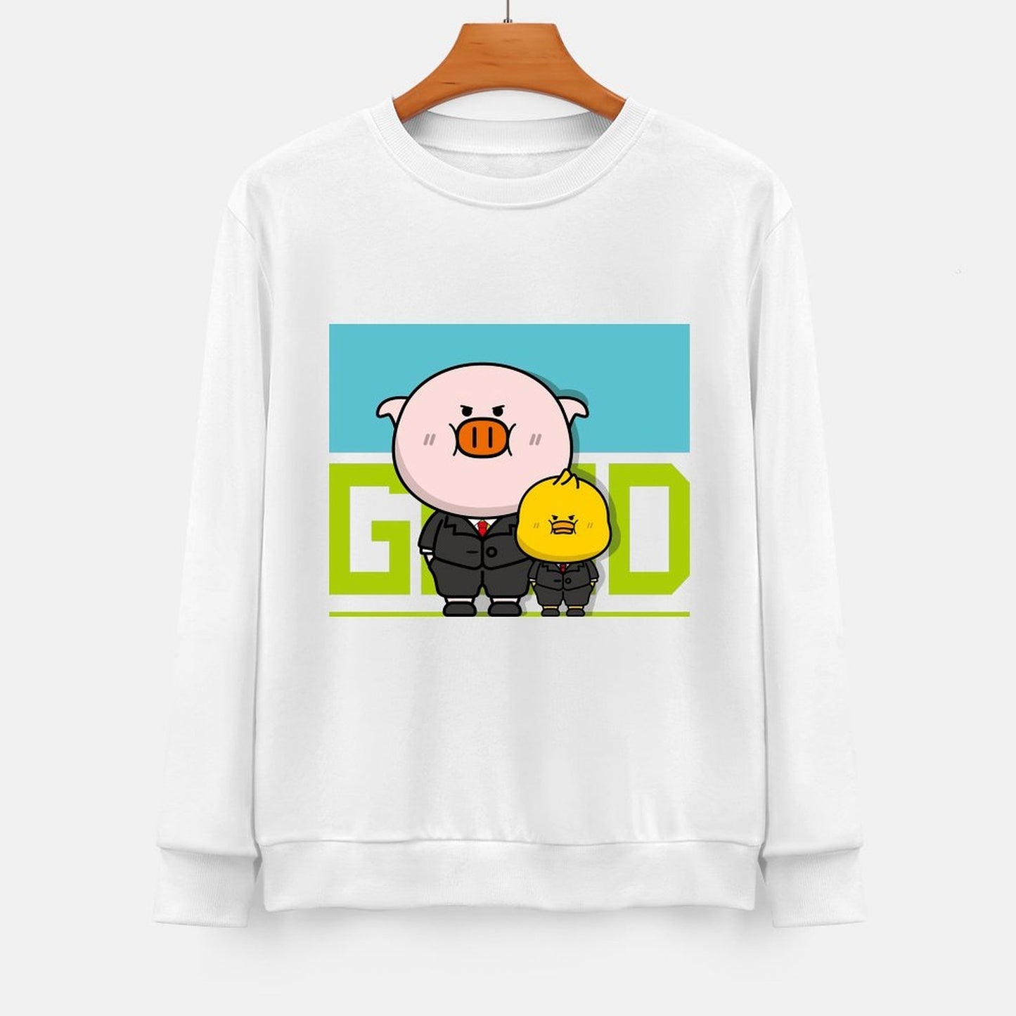 Front Patterned Long Sleeve TopSolid Crewneck