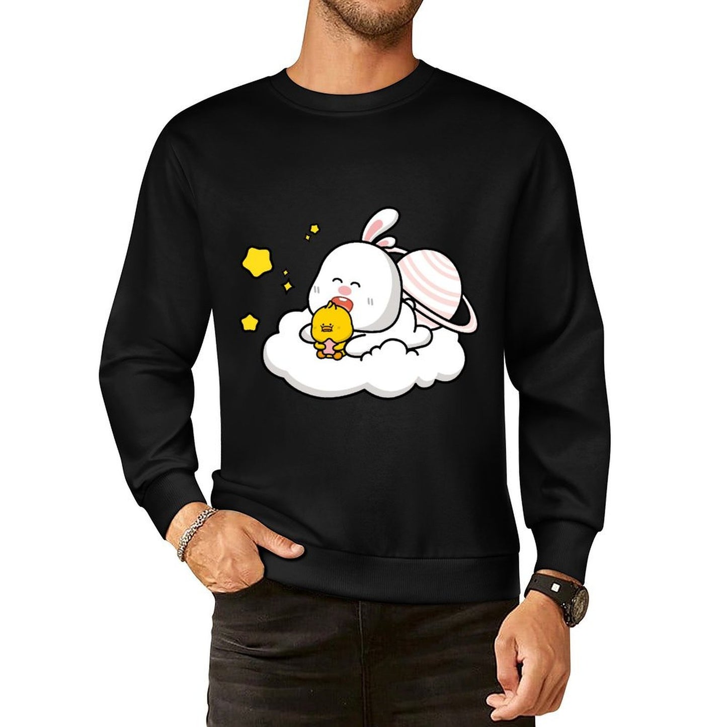 Front Patterned Long Sleeve Top Easy-Care Pocket Tee