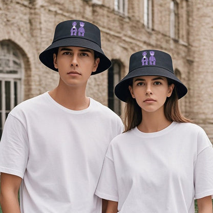 Sleek Black Bucket Hat with Tonal Print Design