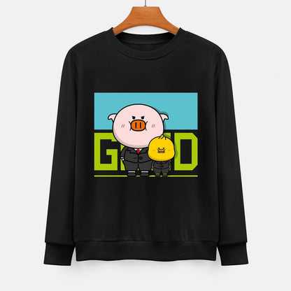 Front Patterned Long Sleeve TopSolid Crewneck