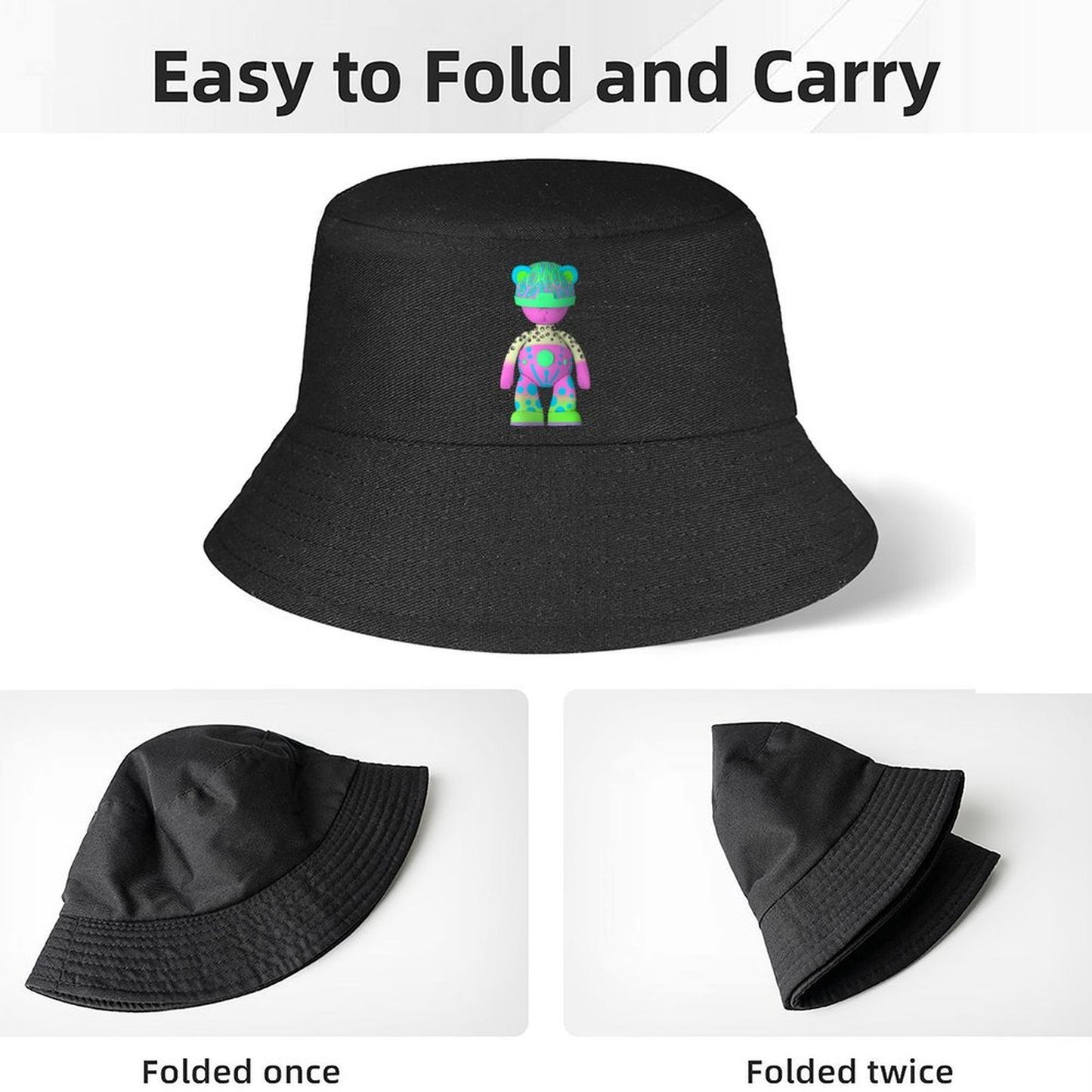 Lightweight Black Bucket Hat with Street Print