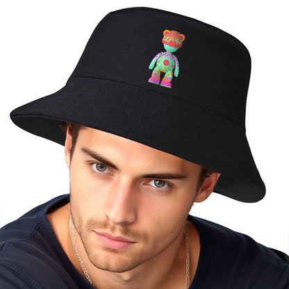 Black Bucket Hat with Printed Graphic Design
