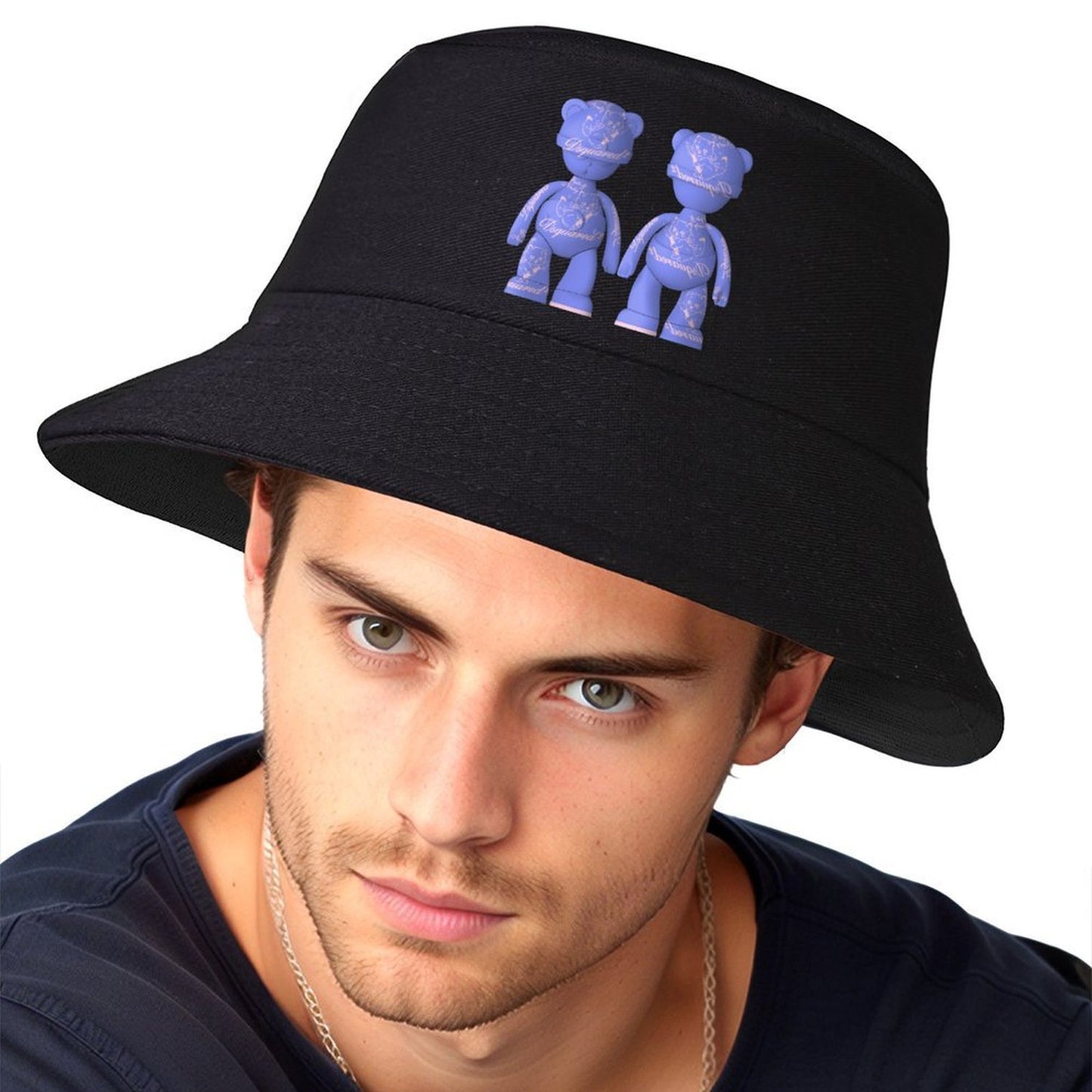 Street Fashion Black Bucket Hat with Artwork Print