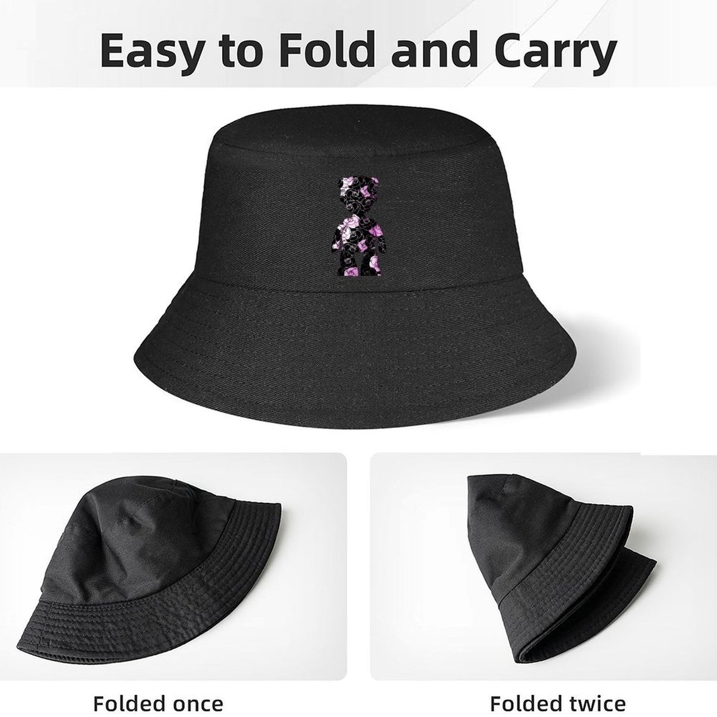 Classic Black Bucket Hat with Front Graphic Logo