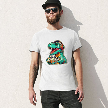 Inkmay Casual  Cotton T-shirt Gaming Dinosaur With Headphones And Unisex T-shirt100% Cotton Daily T-Shirt