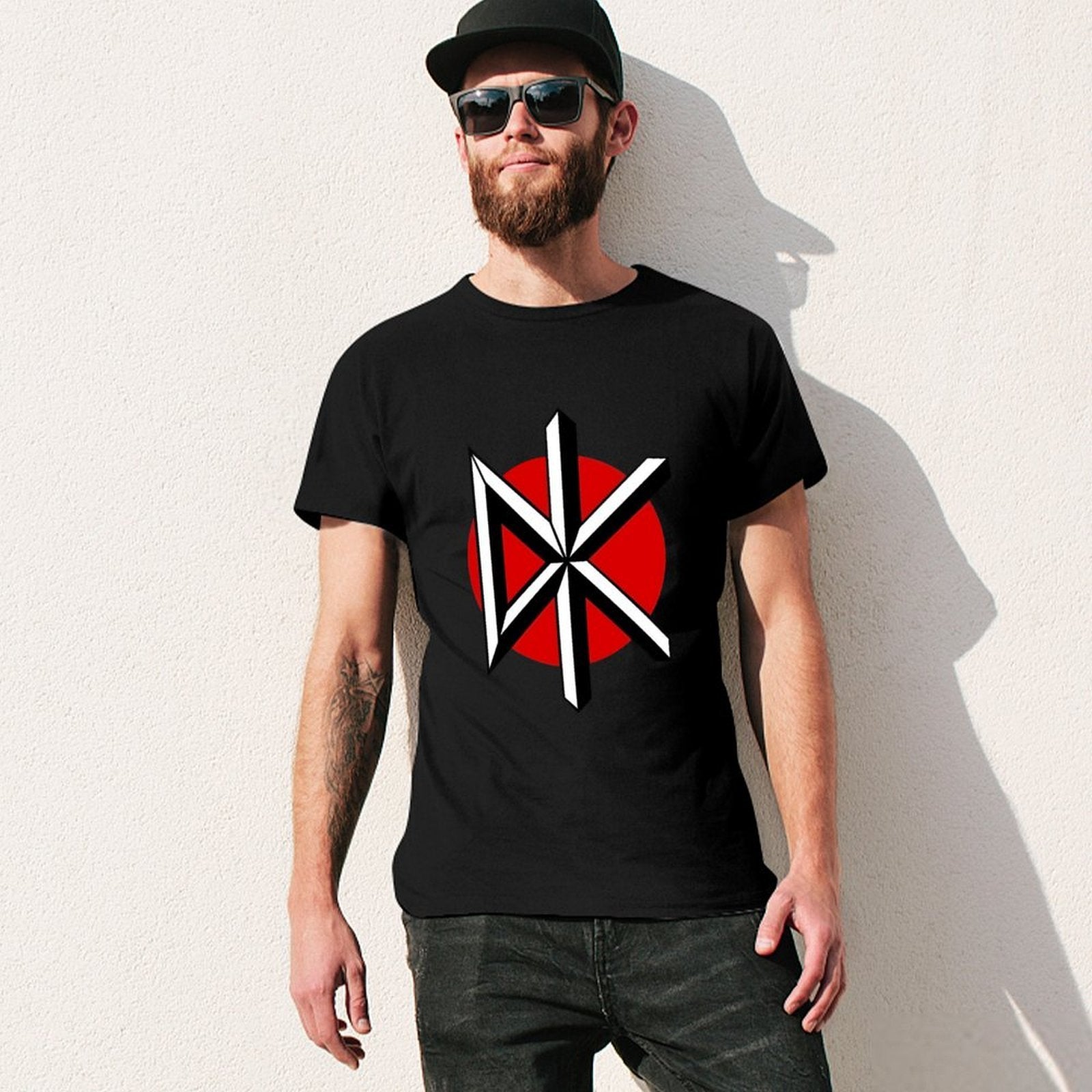 Inkmay Casual  Cotton T-shirt Red And White Cross Pattern Design Unisex T-shirtLifestyle On-Demand T-Shirt