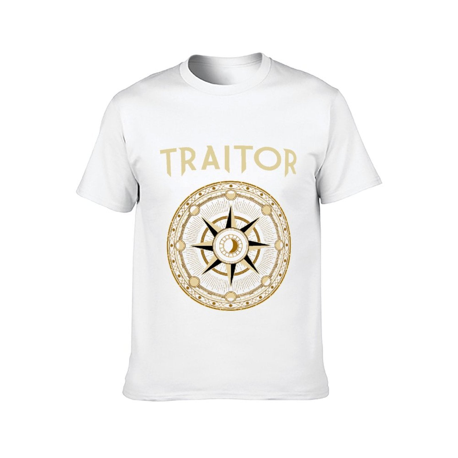 Inkmay Casual Cotton T-shirt Circular Compass Design With Gold Accents Unisex T-shirtLightweight Urban T-Shirt