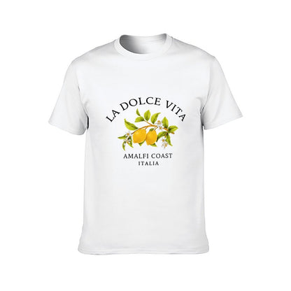 Inkmay Casual Cotton T-shirt Lemon Blossom Branch With Green Leaves Unisex T-shirtSimple Relaxed Fit T-Shirt