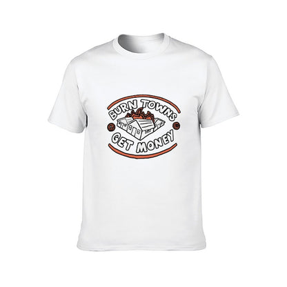 Inkmay Casual  Cotton T-shirt Burn Towns Get Money Pattern Print Unisex T-shirtStreetStyle Original T-Shirt