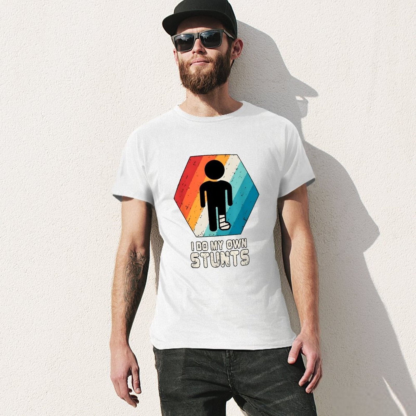 Inkmay Casual  Cotton T-shirt Colorful Hexagon With Silhouette Figure Inside Unisex T-shirtSmooth Sleek T-Shirt