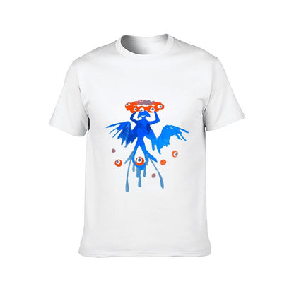 Inkmay Casual Cotton T-shirt Blue Creature With Orange Eyes Pattern Unisex T-shirtEverydayFit Natural T-Shirt