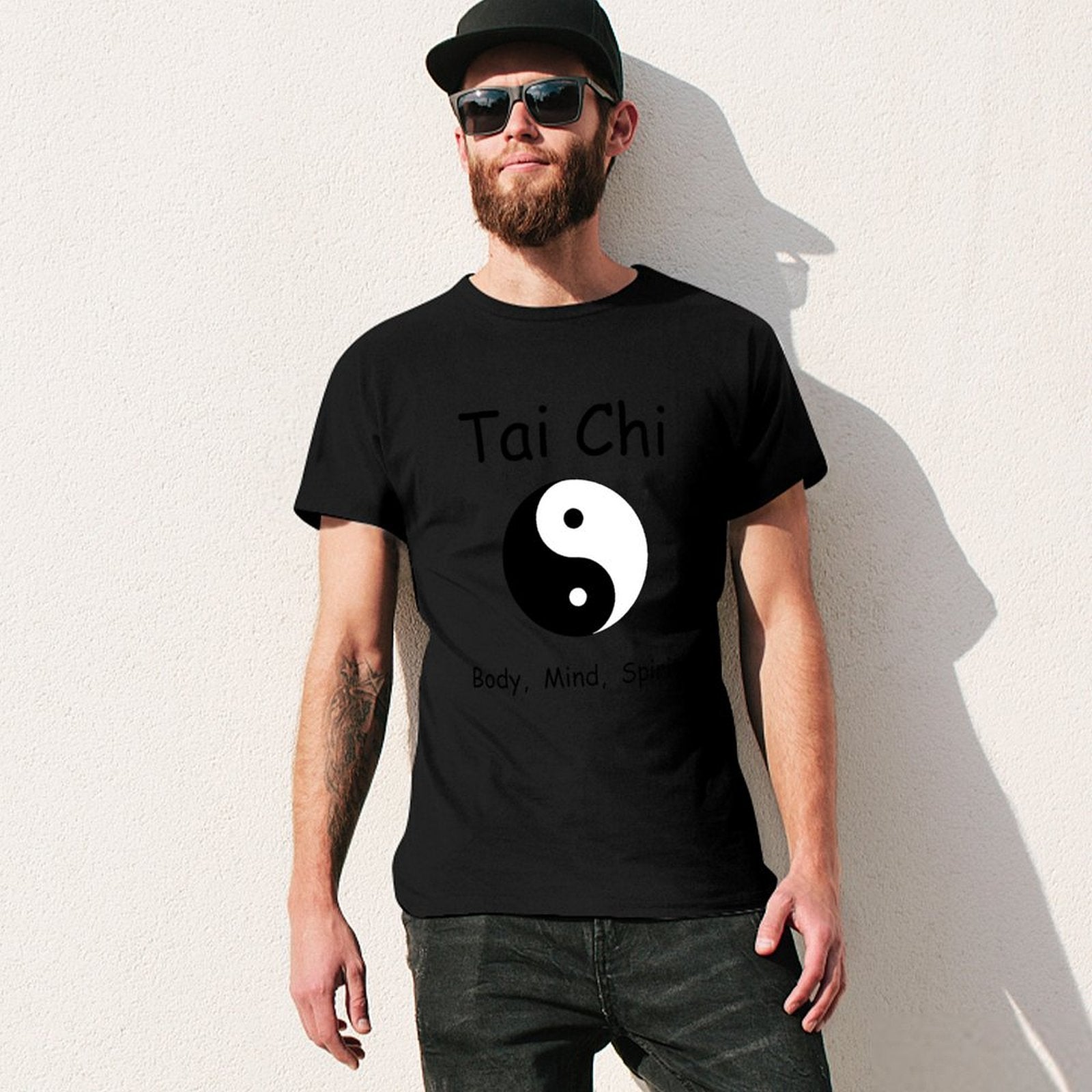 Inkmay Casual  Cotton T-shirt Yin And Yang Symbol Black White Unisex T-shirtOutdoor SimpleFit T-Shirt