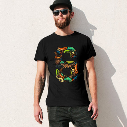 Inkmay Casual  Cotton T-shirt Colorful Chameleons In Various Positions Unisex T-shirt