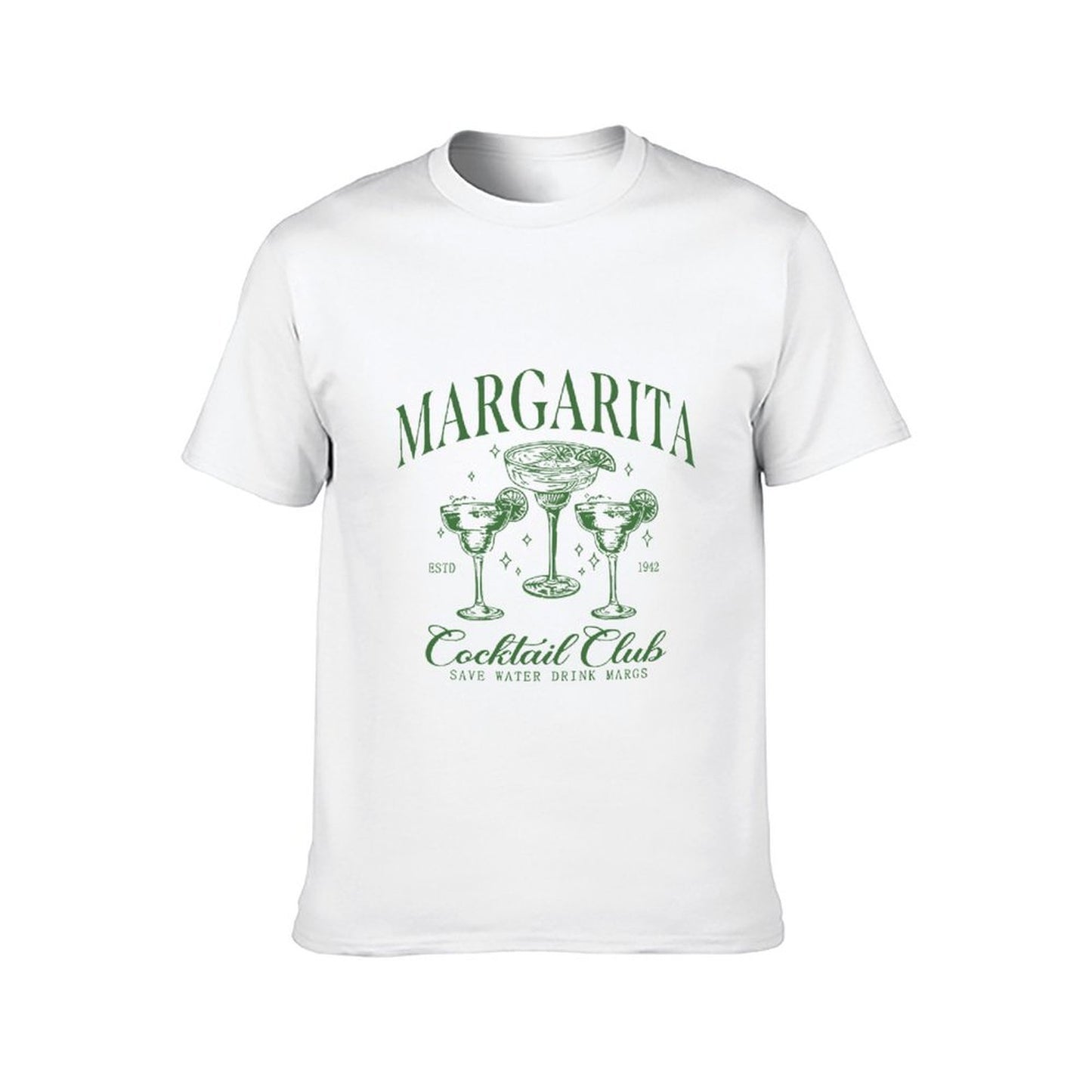 Inkmay Casual Cotton T-shirt Green Margarita Cocktail Glass Pattern Design Unisex T-shirtCrew Neck DailyFit T-Shirt
