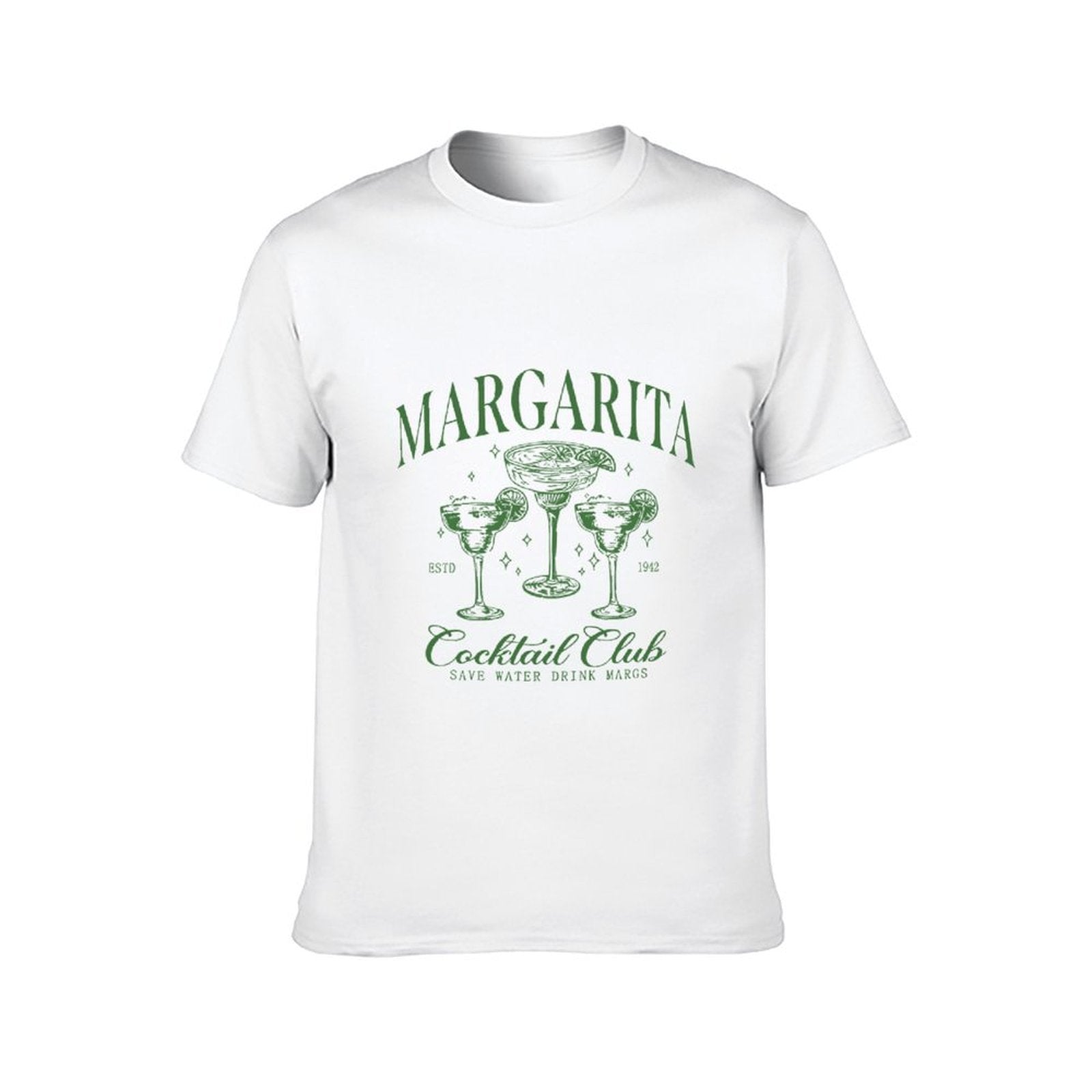 Inkmay Casual Cotton T-shirt Green Margarita Cocktail Glass Pattern Design Unisex T-shirtCrew Neck DailyFit T-Shirt