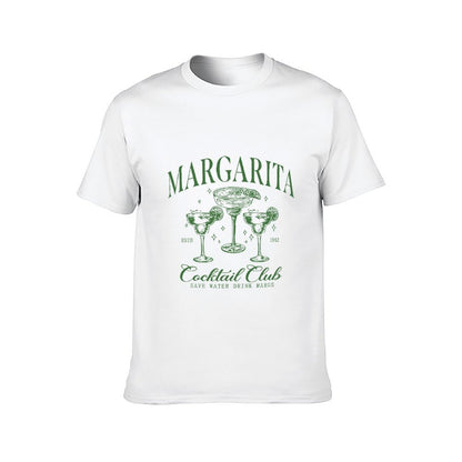 Inkmay Casual Cotton T-shirt Green Margarita Cocktail Glass Pattern Design Unisex T-shirtCrew Neck DailyFit T-Shirt