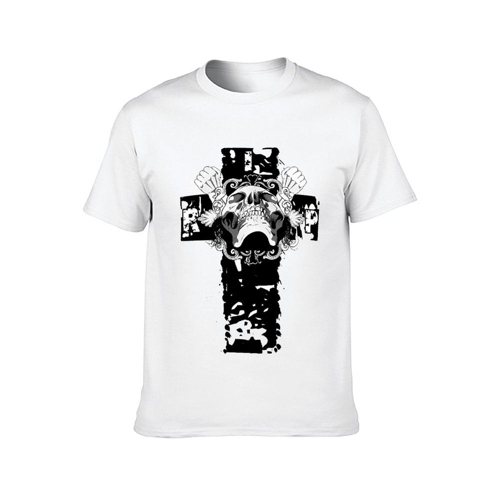 Inkmay Casual Cotton T-shirt Skull Crossbones Design With Floral Elements Unisex T-shirtMinimalist Urban T-Shirt
