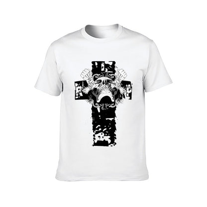 Inkmay Casual Cotton T-shirt Skull Crossbones Design With Floral Elements Unisex T-shirtMinimalist Urban T-Shirt