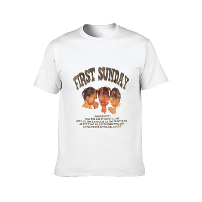 Inkmay Casual Cotton T-shirt First Sunday Children Praying Together Joyfully Unisex T-shirtCityStyle Moisture-Wicking T-Shirt