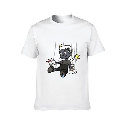 Inkmay Casual Cotton T-shirt Cartoon Puppet Holding Gun And Star Unisex T-shirt