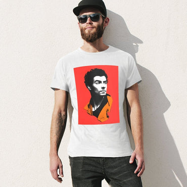 Inkmay Casual  Cotton T-shirt Bold Red Background With Black Portrait Unisex T-shirtYearRound EverydayComfort T-Shirt