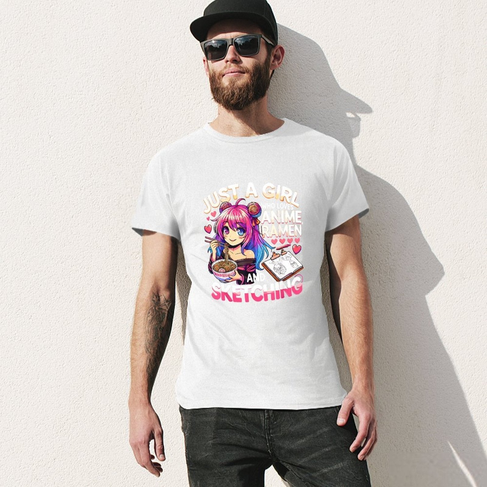 Inkmay Casual  Cotton T-shirt Anime Girl Eating Ramen And Unisex T-shirtTimeless Breathable T-Shirt