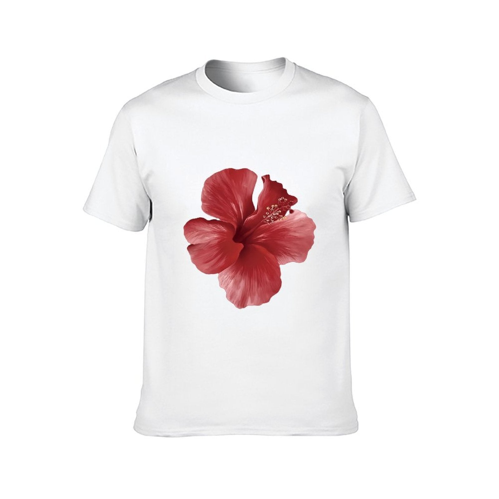 Inkmay Casual Cotton T-shirt Vivid Red Hibiscus Flower Art Print Unisex T-shirtPremium Finish Smooth Feel T-Shirt