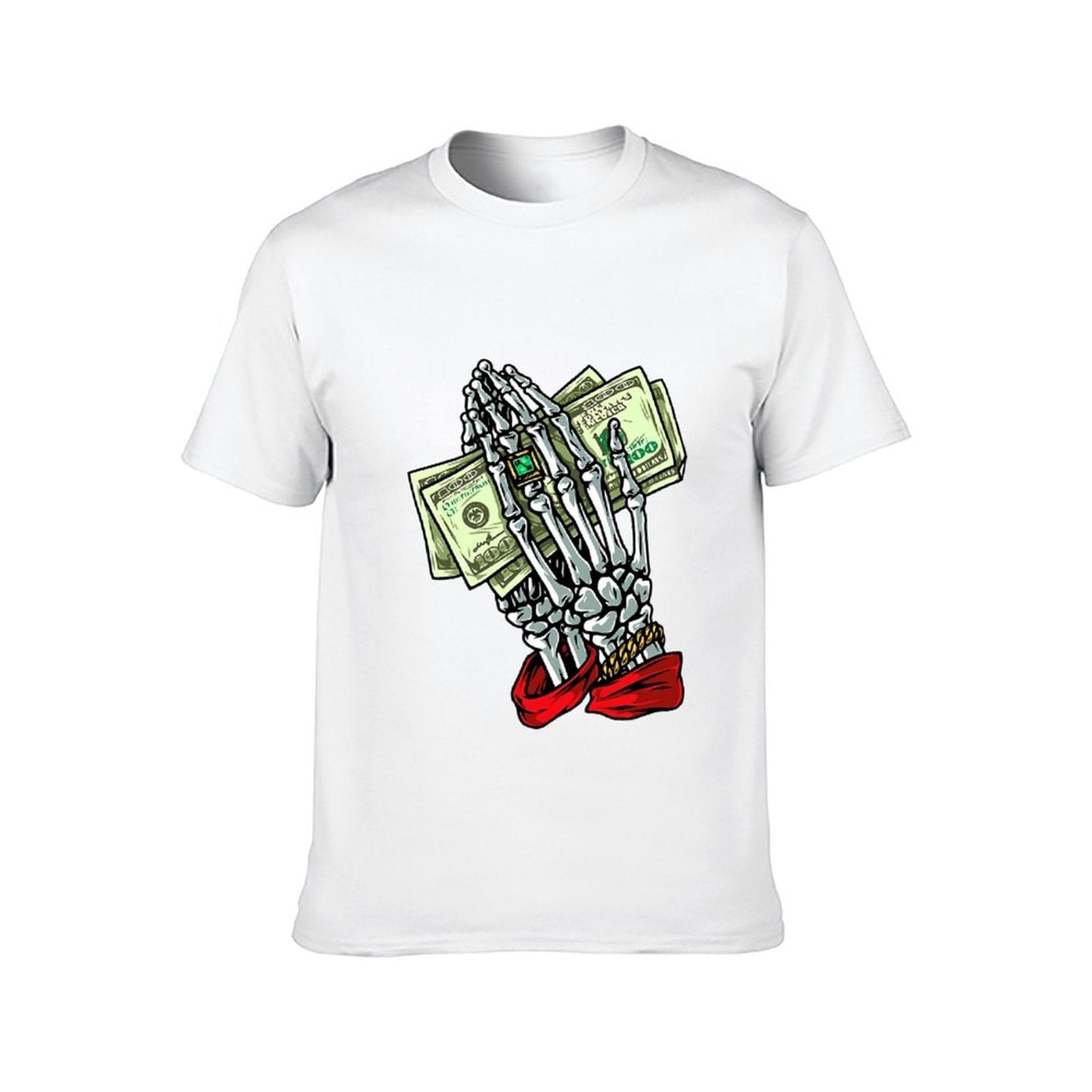 Inkmay Casual Cotton T-shirt Skeleton Hand Holding Money Bills Art Unisex T-shirtDailyFit ComfortSeries T-Shirt