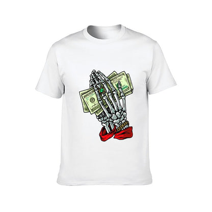 Inkmay Casual Cotton T-shirt Skeleton Hand Holding Money Bills Art Unisex T-shirtDailyFit ComfortSeries T-Shirt