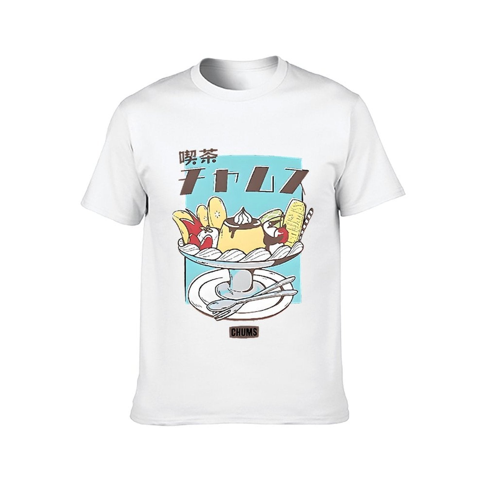 Inkmay Casual Cotton T-shirt Blue Background With White Face Print Unisex T-shirtSharp Colorfast T-Shirt