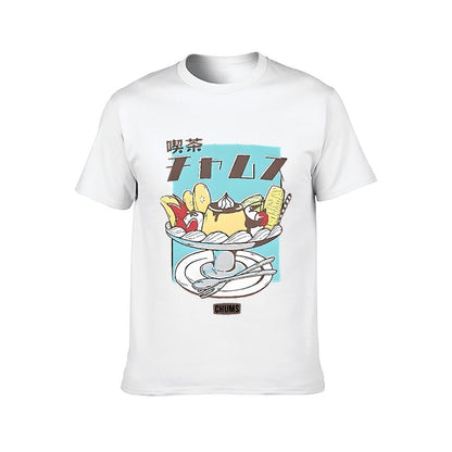 Inkmay Casual Cotton T-shirt Blue Background With White Face Print Unisex T-shirtSharp Colorfast T-Shirt