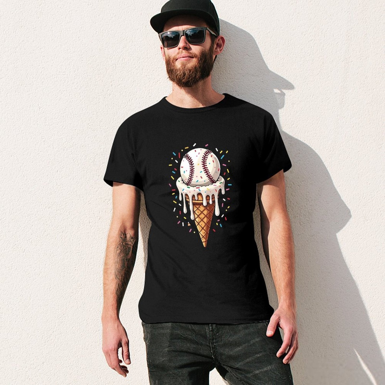 Inkmay Casual  Cotton T-shirt Ice Cream Cone With Baseball Design Unisex T-shirtTimelessComfort TrueStyle T-Shirt