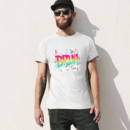 Inkmay Casual  Cotton T-shirt Colorful Graffiti Style Bruh Text Art Unisex T-shirtPrint-Ready Relaxed T-Shirt