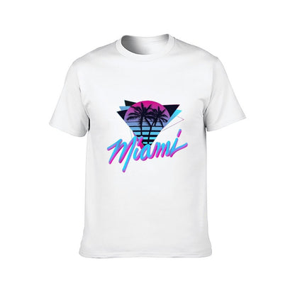 Inkmay Casual  Cotton T-shirt Miami Sunset Palm Trees Art Print Unisex T-shirtSmooth Feel TrueFit T-Shirt