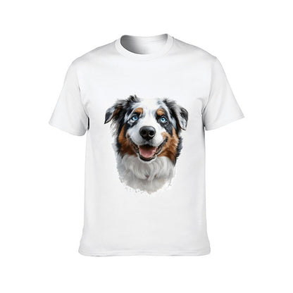 Inkmay Casual  Cotton T-shirt Colorful Dog Portrait With Blue Eyes Unisex T-shirtClassic Fit 100% Cotton T-Shirt