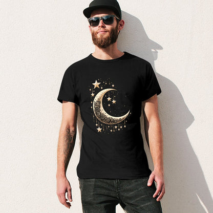 Inkmay Casual  Cotton T-shirt Elegant Crescent Moon With Stars Design Unisex T-shirtCasual ActiveStyle T-Shirt