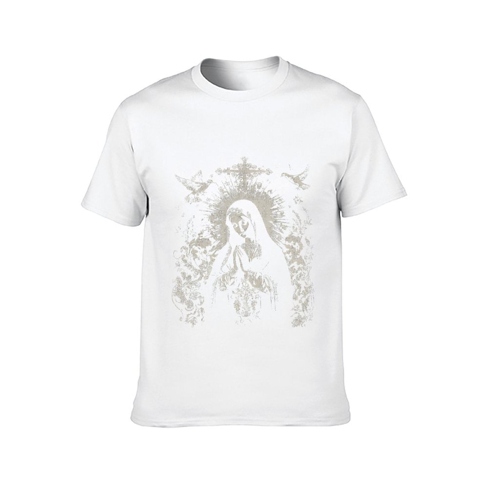 Inkmay Casual Cotton T-shirt Religious Art With Angels And Cross Unisex T-shirtNeutral Solid T-Shirt