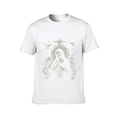 Inkmay Casual Cotton T-shirt Religious Art With Angels And Cross Unisex T-shirtNeutral Solid T-Shirt