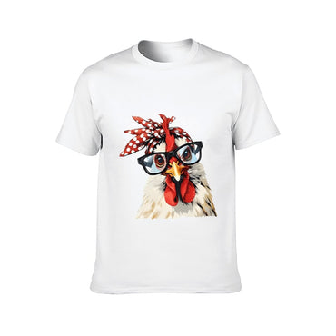 Inkmay Casual  Cotton T-shirt Stylish Chicken With Glasses And Bandana Unisex T-shirt