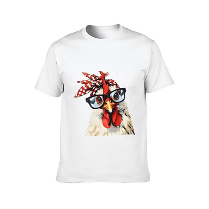 Inkmay Casual  Cotton T-shirt Stylish Chicken With Glasses And Bandana Unisex T-shirt