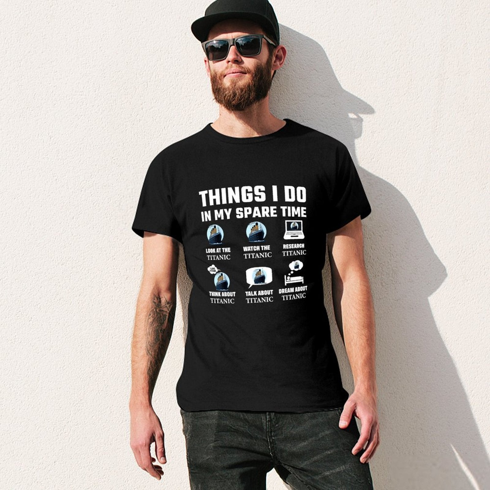 Inkmay Casual  Cotton T-shirt Titanic Ship On Iceberg Background Unisex T-shirtUnisex TimelessComfort T-Shirt