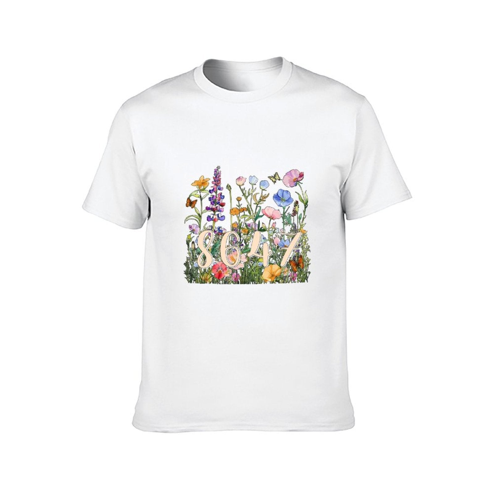 Inkmay Casual  Cotton T-shirt Floral Pattern With Numbers And Butterflies Unisex T-shirtTimelessStyle Urban T-Shirt