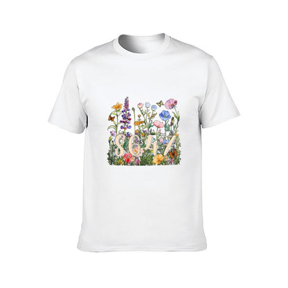 Inkmay Casual  Cotton T-shirt Floral Pattern With Numbers And Butterflies Unisex T-shirtTimelessStyle Urban T-Shirt