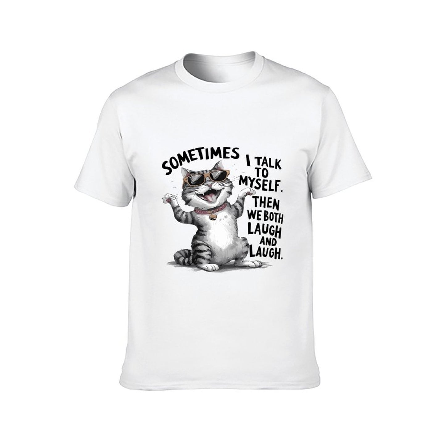 Inkmay Casual Cotton T-shirt Cool Cat Wearing Sunglasses And Collar Unisex T-shirtPure Midweight T-Shirt