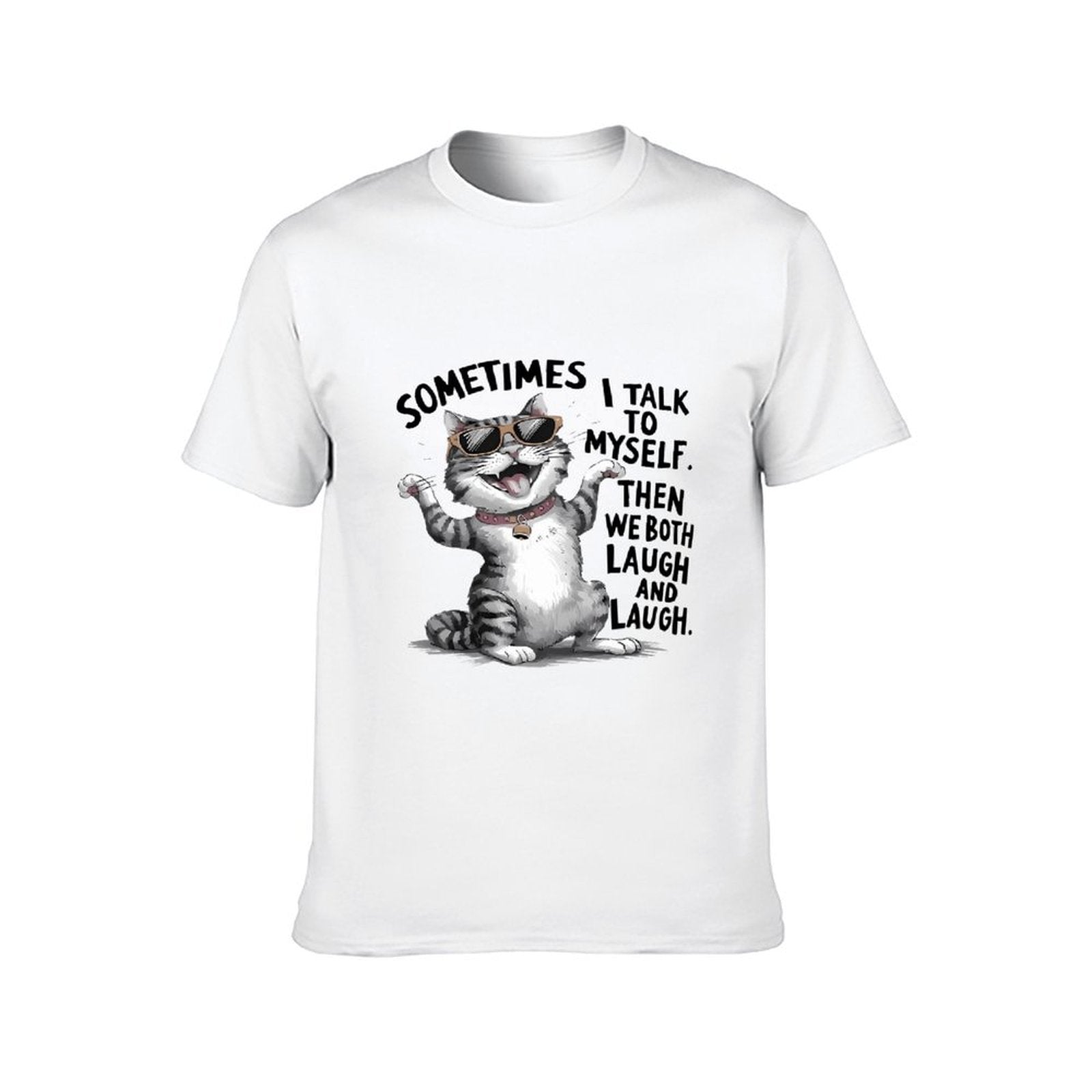 Inkmay Casual Cotton T-shirt Cool Cat Wearing Sunglasses And Collar Unisex T-shirtPure Midweight T-Shirt