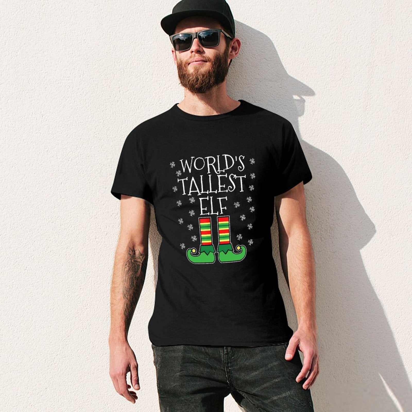 Inkmay Casual  Cotton T-shirt Green Elf Shoes With Stripes Unisex T-shirtClassic Heritage T-Shirt
