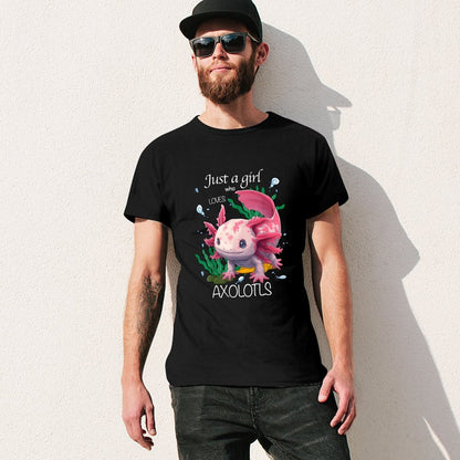 Inkmay Casual  Cotton T-shirt Just A Girl Who Loves Axolotls Unisex T-shirtTrueStyle Wrinkle-Free T-Shirt